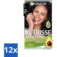 Garnier - Nutrisse Ultra Crème 1 - Haarkleuring - Zwart - Intens Voedend - Permanente Kleur - Voordeelverpakking - 12 stuks