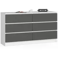 Akord Ladekast K140 met 6 Lades / Furniture Factory / Wit - Grafietgrijs / 138 x 77 x 40 cm