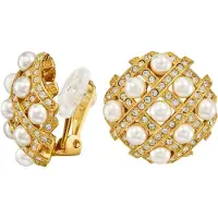 Traveller Clip Oorbellen - Oorclips Dames - 22kt Verguld - Parels - 4 mm - Wit - Kristallen - 22 x 22 mm - 114357