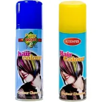 Goodmark Carnaval verkleed haarverf - haarspray - kleuren geel en blauw - 125 ml per flacon - verven