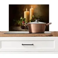 KitchenYeah Spatscherm keuken 60x40 cm - Kookplaat achterwand Kaarslicht - Kerst - Veelkleurig - Muurbeschermer - Spatwand fornuis - Hoogwaardig aluminium