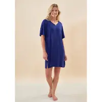 Little label - beau dames nachthemd bamboe - blauw - XS/ 34 - extra zacht en duurzaam