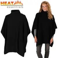 Heat Essentials - Poncho - Poncho Dames Omslagdoek - Zwart - Gebreide Dames Poncho met Col