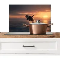 KitchenYeah Spatscherm keuken 60x40 cm - Kookplaat achterwand Orka - Zee - Zonsondergang - Muurbeschermer - Spatwand fornuis - Hoogwaardig aluminium
