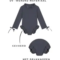 SuperCute badpak UV-Zwempak - UPF50+, antraciet grijs met lange mouwen, drukknoopjes en ritssluiting maat 86/92