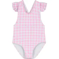 SuperCute baby badpak geruit roze wit met gekruiste bandjes en drukknopen maat 92