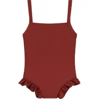 SuperCute badpak bruin/rood met bandjes maat 110