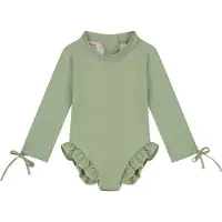 SuperCute badpak UV-Zwempak - UPF50+, lichtgroen met lange mouwen, ruffels en rits sluiting maat 104