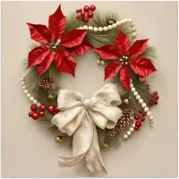 PosterMonkey Poster 30x30 cm - Deurkrans - Strik - Kerst - Rood - Groen - Posters - Kamer decoratie - Wanddecoratie woonkamer - Muurdecoratie slaapkamer - Kerstversiering - Kerstdecoratie voor binnen - Kerstmis