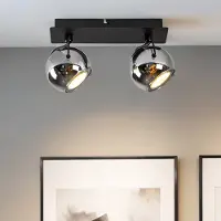 LumenXL Moderne plafondlamp met smoke glas en 2 spots, zwart - Jari