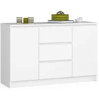 Akord Ladekast K120 met 3 Lades en 2 Deuren / Furniture Factory / Wit / 120 x 77 x 40 cm