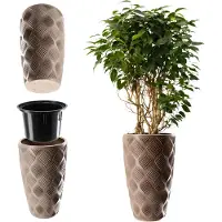 Kadax Bloempot met inzetstuk en handgrepen, plantenbak van kunststof in 5 maten, uv-bestendig, weerbestendig, hoog, met 3D-effect, beige, hoogte: 58,5 cm