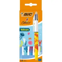 BIC 4 Kleuren Velours Balpen - Pen met 4 Kleuren - Medium Punt 1,0 mm - 3 Stuks