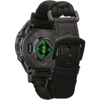Kwmobile Vervangingsarmband gevlochten voor Garmin 22mm Fenix 8 47mm / Tactix 8 47mm / Instinct 45mm / Epix armband - Fitness tracker sportarmband van PU-leer met horlogesluiting - zwart