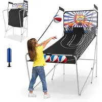 Costway 8-in-1 basketbalautomaat, elektrische basketbalstandaard, inklapbaar, schietmachine met 4 kleurrijke ballen, 8 speelmodi, luchtpomp voor 2 spelers, Arcade basketbalspel voor kinderen en