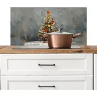 KitchenYeah Spatscherm keuken 80x40 cm - Kookplaat achterwand Kerstboom - Cadeaus - Rood - Goud - Muurbeschermer - Spatwand fornuis - Hoogwaardig aluminium