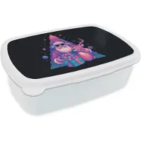 MuchoWow Broodtrommel Wit - Lunchbox Retro - Kerstman - Rendieren - Kerstboom - Brooddoos 18x12x6 cm - Brood lunch box - Broodtrommels voor kinderen en volwassenen