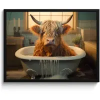 PosterMonkey Poster in lijst - Fotolijst 80x60 cm - Posters - Schotse hooglander - Bad - Badkamer - Posterlijst zwart - Decoratie - Wanddecoratie woonkamer - Muurdecoratie slaapkamer