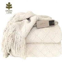 Groenland BOHEM Warmtedeken voor je bank | Elektrische deken | Verwarmde deken | White Clay 180x130cm | Bovendeken