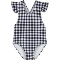 SuperCute baby badpak geruit zwart wit met gekruiste bandjes en drukknopen maat 98
