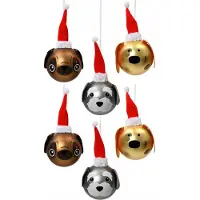Kaemingk Glazen Kerstballen Hondjes met Muts - Set heeft 6, 8 cm
