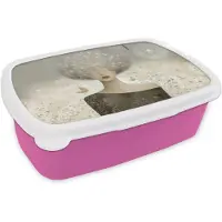MuchoWow Broodtrommel Roze - Lunchbox Pluis - Vrouw - Beige - Brooddoos 18x12x6 cm - Brood lunch box - Broodtrommels voor kinderen en volwassenen