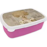 MuchoWow Broodtrommel Roze - Lunchbox Goud - Portret - Vrouw - Brooddoos 18x12x6 cm - Brood lunch box - Broodtrommels voor kinderen en volwassenen