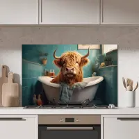 KitchenYeah Spatscherm keuken 100x65 cm - Kookplaat achterwand Schotse hooglander - Badkamer - Blauw - Bad - Muurbeschermer - Spatwand fornuis - Hoogwaardig aluminium