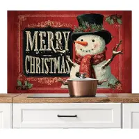 KitchenYeah Spatscherm keuken 120x80 cm - Kookplaat achterwand Klassiek - Kerstgroet - Sneeuwpop - Rood - Muurbeschermer - Spatwand fornuis - Hoogwaardig aluminium