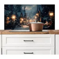 KitchenYeah Spatscherm keuken 100x50 cm - Kookplaat achterwand Winterdorp - Sneeuw - Donker - Muurbeschermer - Spatwand fornuis - Hoogwaardig aluminium