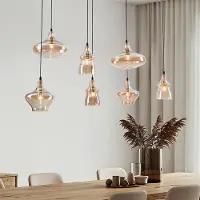 LumenXL 7-lichts hanglamp zwart met amber glas - Trinidad