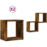 vidaXL Wandplanken Muurmontage 2 st Rook Eiken 26 x 15 x 26 cm