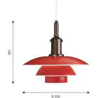 Louis Poulsen Hanglampe , PH 3 1/2-3, dimbare, Rood, Woonkamer, Metaal, Designer