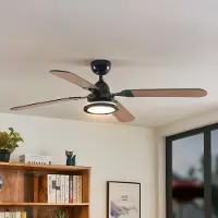 LUCANDE LED plafondventilator Tedric, zwart, stil, 133 cm Tedric, zwart, Woon-/ Eetkamer, metaal, Vintage