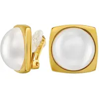 Traveller Clip Oorbellen - Oorclips Dames - 22kt Verguld - Halve Parels - 16mm - Wit - 18 x 18 mm - 114354
