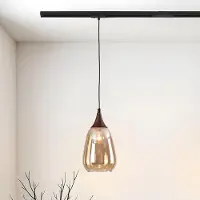 LumenXL 1-fase rail hanglamp Noi met amber glas en donkere houtoptiek - druppel