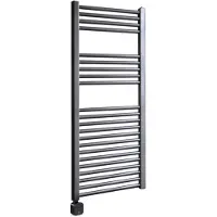 Sanicare Carini elektrische Wifi radiator 112x45cm gunmetal met thermostaat zwart linksonder