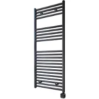 Sanicare Electrische wifi radiator hpw carini 111,8x60 cm mat zwart met thermostaat zwart rechtsonder