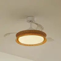 LUCANDE Plafondlamp , Lineta, dimbare, Beige, Woonkamer, Hout, Landhuis / Rustiek