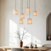 LumenXL 6-lichts hanglamp met beige stoffen lampenkappen - Vouw