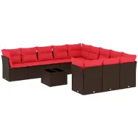 vidaXL 12-delige tuinbankset met kussens, bruin polyrotan