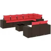 vidaXL 9-delige tuinbankset met kussens, bruin polyrotan