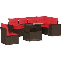 vidaXL 7-delige tuinbankset met kussens, bruin polyrotan