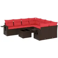 vidaXL 9-delige tuinbankset met kussens, bruin polyrotan