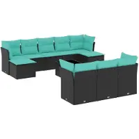 vidaXL 11-delige tuinbankset met kussens, zwart polyrotan