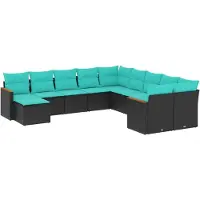 vidaXL 11-delige tuinbankset met kussens, zwart polyrotan