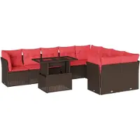 vidaXL 10-delige tuinbankset met kussens, bruin polyrotan