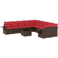 vidaXL 11-delige tuinbankset met kussens, bruin polyrotan