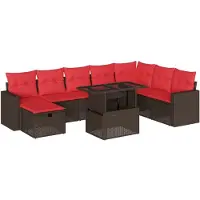 vidaXL 9-delige tuinbankset met kussens, bruin polyrotan