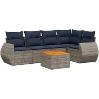 vidaXL 6-delige loungeset voor de tuin met kussens, grijs, kunststof vlechtwerk